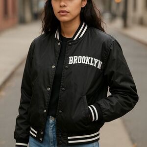 Cult Favorite Brooklyn Black Varsity Jacket for Women Medium